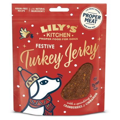 Zoom bild av Lily's Kitchen Festive Turkey Jerky 70g hundgodis belöning julgodis kalkon