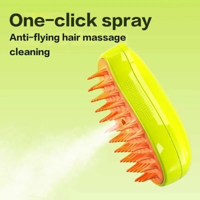 Zoom bild av kattborste ångborste massageborste ånga katthår borsta katt hund silikon skonsam pälsvård grön orange