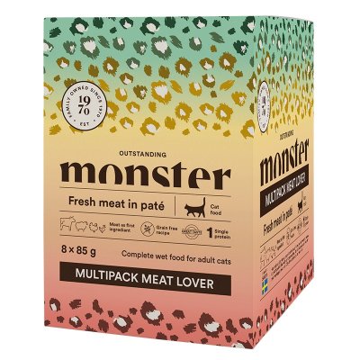 Zoom bild av kattmat kattfoder blötmat våtmat våtfoder katt mjukmat kött monster spannmålsfritt vuxna katter