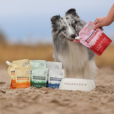 Zoom bild av monster dog bone broth duck anka ankbuljong benbuljong kollagen buljong hund tillskott vitamin nyttigt smakligt bra för hud päls