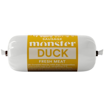 monster belöningsgodis blötfoder korv sausage duck anka fresh meat blötmat helfoder spannmålsfri kladdfri slice & dice hundgodis
