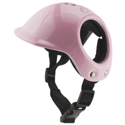 Zoom bild av motorcykelhjälm för hundar katter utklädnad rolig hjälm husdjur plast öronhål hål för öron rosa vit svart