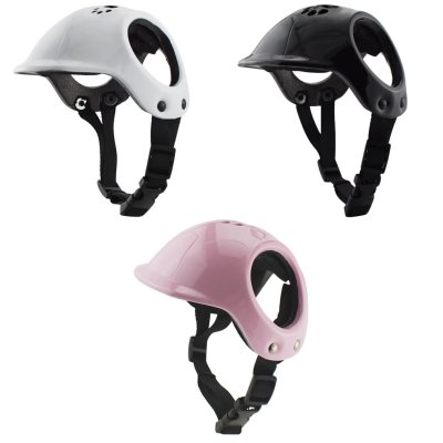 Zoom bild av motorcykelhjälm för hundar katter utklädnad rolig hjälm husdjur plast öronhål hål för öron rosa vit svart