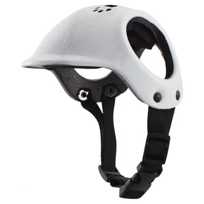 Zoom bild av motorcykelhjälm för hundar katter utklädnad rolig hjälm husdjur plast öronhål hål för öron rosa vit svart