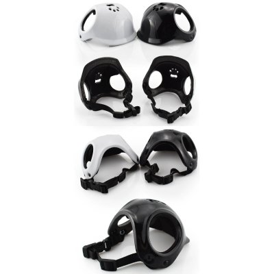 Zoom bild av motorcykelhjälm för hundar katter utklädnad rolig hjälm husdjur plast öronhål hål för öron rosa vit svart