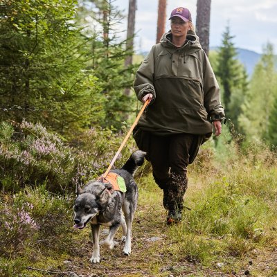 Zoom bild av hundväst jaktväst hund reflex orange gul nonstop
