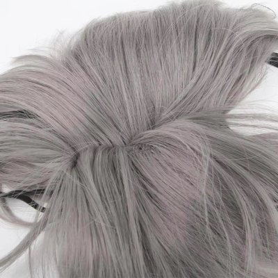 Zoom bild av kattperuk hundperuk peruk för husdjur tupé utklädnad halloween maskerad plysch grå katt hund accessoar rolig