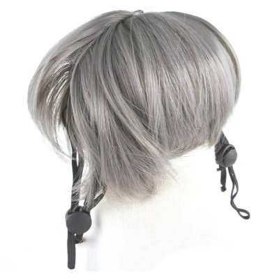 Zoom bild av kattperuk hundperuk peruk för husdjur tupé utklädnad halloween maskerad plysch grå katt hund accessoar rolig