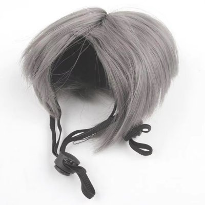 Zoom bild av kattperuk hundperuk peruk för husdjur tupé utklädnad halloween maskerad plysch grå katt hund accessoar rolig