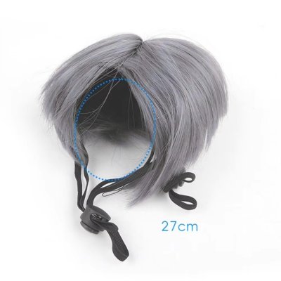 Zoom bild av kattperuk hundperuk peruk för husdjur tupé utklädnad halloween maskerad plysch grå katt hund accessoar rolig