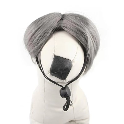 Zoom bild av kattperuk hundperuk peruk för husdjur tupé utklädnad halloween maskerad plysch grå katt hund accessoar rolig