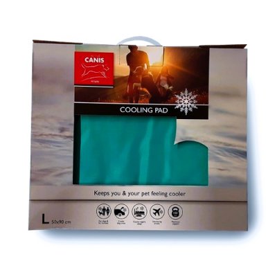Zoom bild av kyldyna svalkande kylmatta smidig praktisk gelé kylprodukter svalka hund sommar turkos active canis