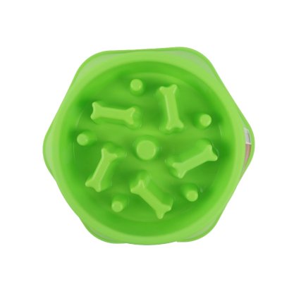 Zoom bild av Petcare Active Canis Dog bowl with slow feeder aktiveringsskål gul grön orange plast hundskål med mönster äta långsamt slowfeeds