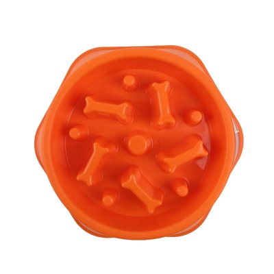 Zoom bild av Petcare Active Canis Dog bowl with slow feeder aktiveringsskål gul grön orange plast hundskål med mönster äta långsamt slowfeeds
