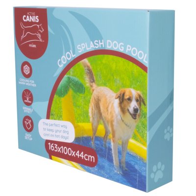 Zoom bild av Petcare Active Canis Hundpool med palm, 163x100x44cm sprinkler vattenlek splash gul blå grön