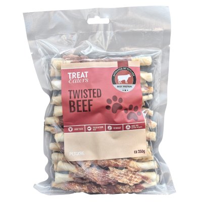 Zoom bild av Petcare PL Private Label Treateater Twisted Beef 350g tuggpinnar nöt hundgodis tuggben hundtugg råhud nötkött smakrik inga tills