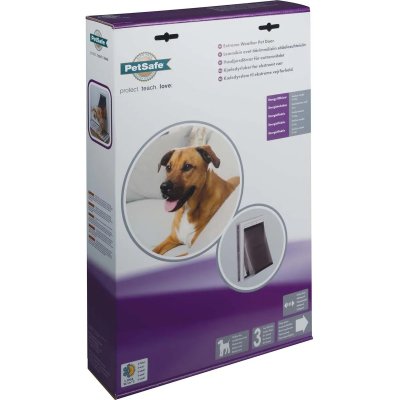 Zoom bild av hunddörr kattdörr hundlucka kattlucka sommar vinter extreme weather väder lucka hund katt petsafe plast tre klaffar flikar väder