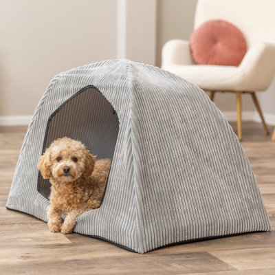 Zoom bild av trixie jonna vital koja manchester plysch stort tält ortopedisk hundkoja ljusgrå manchesterplysch memory foam koja för hund 55x5