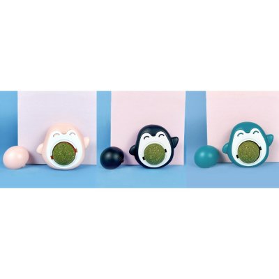 Pingvin kattmyntaboll + hållare, tre färger Turkos Rosa Svart