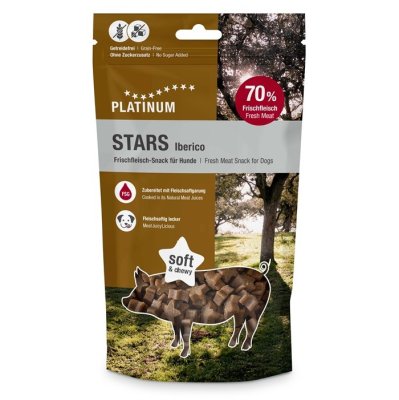 Zoom bild av platinum stars iberico iberiskt fläskkött hundgodis hundsnacks hög kötthalt fläsk gris stjärnor