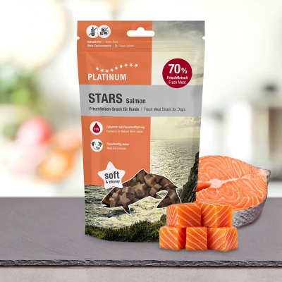 Zoom bild av Platinum STARS Salmon, 185g lax fisk hundgodis hundsnacks stjärnor mjuka saftiga för hund
