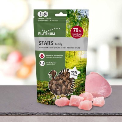 Zoom bild av Platinum STARS Turkey, 185g hundgodis hundsnacks kalkon stjärnor hög kötthalt mjuka saftiga