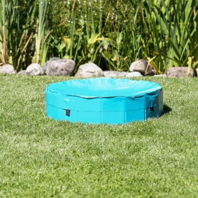 Zoom bild av poolöverdrag överdrag pool trixie hundpool lock skydd poolskydd ljusblå plast
