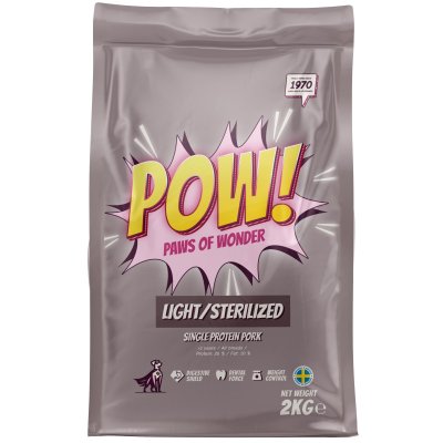 pow hundfoder pork gris vuxen viktkontroll light sterilised single protein gris fläsk paws of wonder