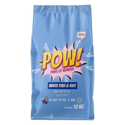 Zoom bild av POW! Dog Adult White Fish & rice vitfisk ris singelprotein fisk probiotika tandsten snällt mot magen mineraler