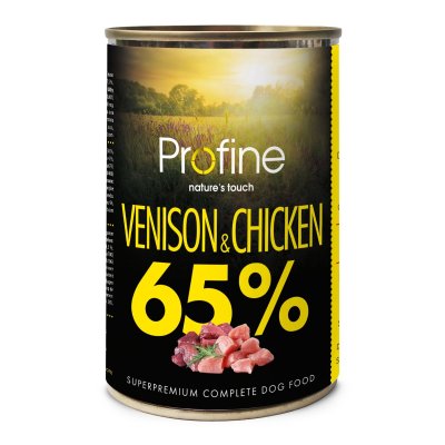 Zoom bild av Pro Fine 65% Venison & Chicken 400g hjort kyckling viltkött hundfoder helfoder spannmålsfritt rent kött skonsamt känsliga magar