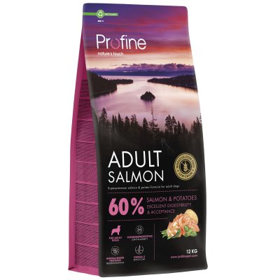Zoom bild av profine adult salmon potatoes hundfoder hundmat lax vuxen hund natures touch protein leder omega 3 lax potatis