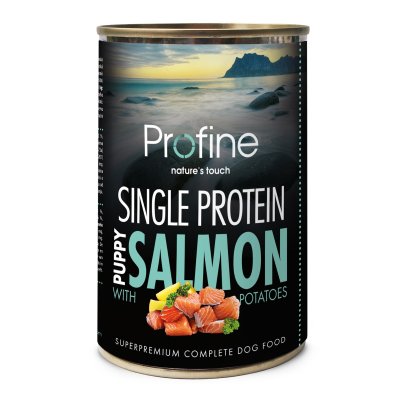 Zoom bild av Pro Fine Puppy Single Protein Salmon & Potatoes 400g hundfoder valpfoder helfoder valp lax potatis spannmålsfritt singelprotein