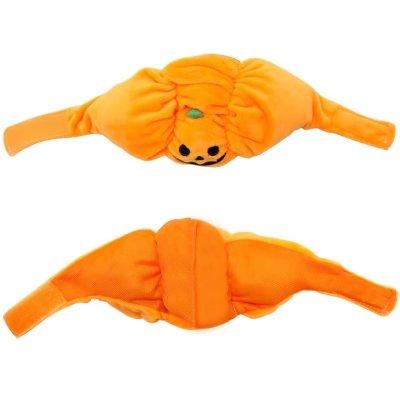 Zoom bild av pumpa halloween pumpahatt hundhatt katthatt partyhatt utklädnad maskerad rolig plysch orange kardborre