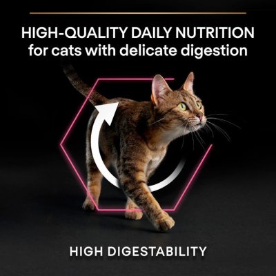 Zoom bild av kattfoder kattmat matsmältning maghälsa känslig mage katt optidigest proplan purina delicate digestion kalkon