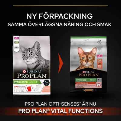 Zoom bild av kattfoder kattmat steriliserad kastrerad katt optisenses proplan vital functions purina