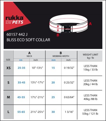 Zoom bild av hundhalsband rukka beige storlekstabell