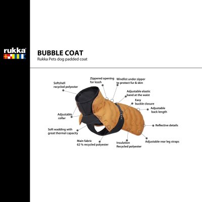 Zoom bild av rukka bubble coat honey gul saffransgul fodrad vintertäcke hundtäcke bubbligt duntäcke hund sportigt modernt gul svart