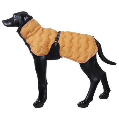 Zoom bild av rukka bubble coat honey gul saffransgul fodrad vintertäcke hundtäcke bubbligt duntäcke hund sportigt modernt gul svart