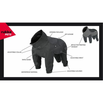 Zoom bild av rukka flash overall grey grå reflex hundoverall reflexoverall hundtäcke med ben reflextäcke vindskydd regnskydd hund