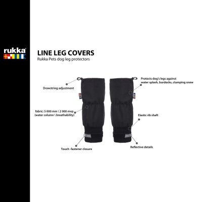 Zoom bild av rukka line leg covers black 2pcs hundskydd ben vattenavvisande benöverdrag hund reflekterande hundtillbehör skyddar mot smuts oc