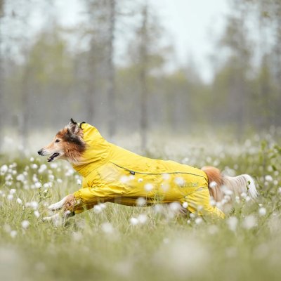 Zoom bild av rukka protect overall yellow gul hundoverall regnoverall regntäcke hund regnställ vattentätt justerbart