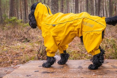 Zoom bild av rukka protect overall yellow gul hundoverall regnoverall regntäcke hund regnställ vattentätt justerbart
