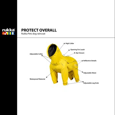 Zoom bild av rukka protect overall yellow gul hundoverall regnoverall regntäcke hund regnställ vattentätt justerbart