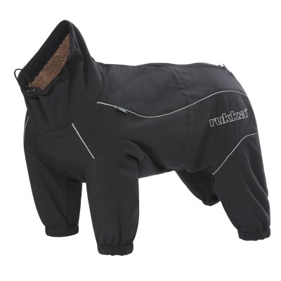 Zoom bild av hundoverall vinteroverall varm vintertäcke hundtäcke hundkläder varmt vinter kallt hund rukka svart