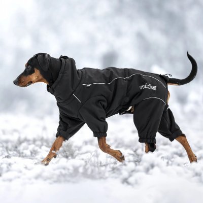 Zoom bild av hundoverall vinteroverall varm vintertäcke hundtäcke hundkläder varmt vinter kallt hund rukka svart