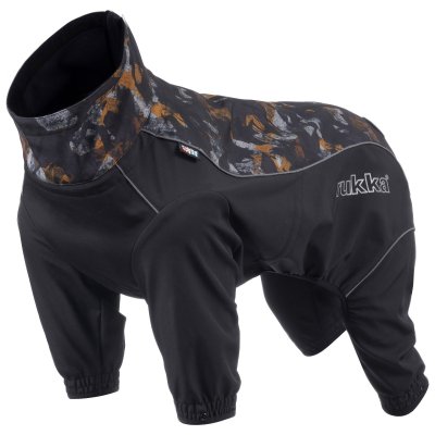 Zoom bild av rukka windmaster overall black svart mönster vindskydd hundoverall hundtäcke vindtäcke justerbar vattenskydd regnskydd reflex