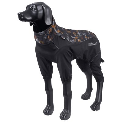 Zoom bild av rukka windmaster overall black svart mönster vindskydd hundoverall hundtäcke vindtäcke justerbar vattenskydd regnskydd reflex