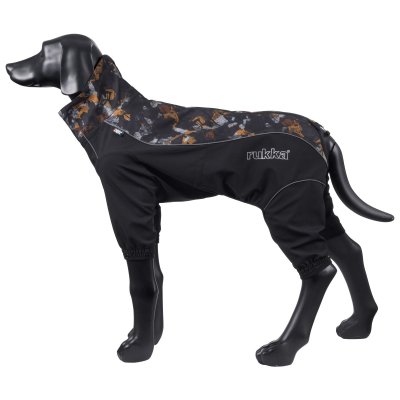Zoom bild av rukka windmaster overall black svart mönster vindskydd hundoverall hundtäcke vindtäcke justerbar vattenskydd regnskydd reflex