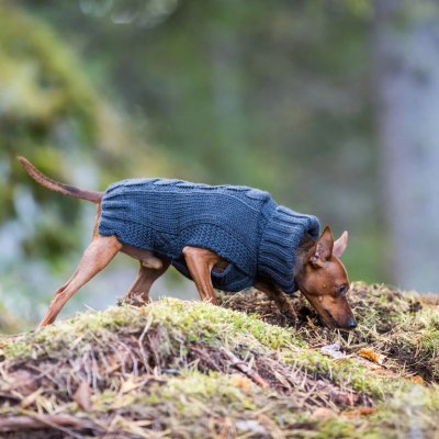 Zoom bild av rukka wooly knitwear mörkgrå hundtröja stickad hemstickad stil dark grey d.grey flätstickad myströja varm ullblandning ulltröja