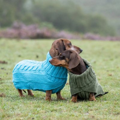 Zoom bild av rukka wooly knitwear turkos ljusblå aqua hundtröja stickad hemstickad stil flätstickad myströja varm ullblandning ulltröja